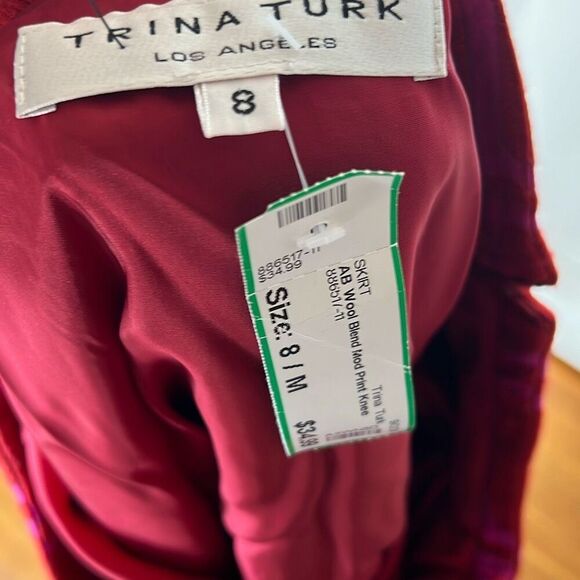 Trina Turk Mod Geometric Red Wool Skirt Size 8 - Picture 3 of 5